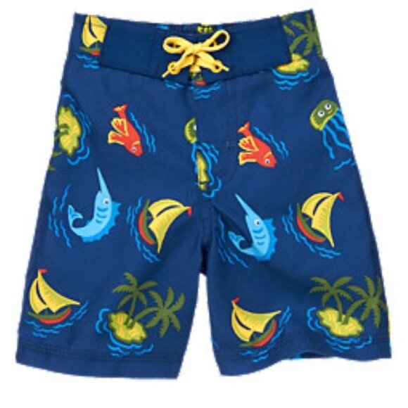 NWT Gymboree Blue Marlin Sailboat Palm Trees Swim Trunks Board Shorts Boys 5T - Picture 1 of 1